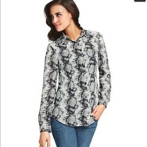 Cabi Semi Sheer Snake Skin Long Sleeve Blouse S ‎ Gray